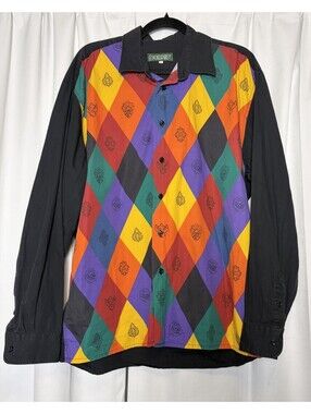 VTG Souleiado Unisex Cotton Multicolor Diamond Print Button Down. Size 5 (L/XL)